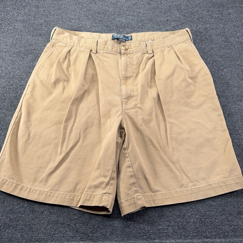 Polo Ralph Lauren Tyler Short Mens 38 Khaki Tan Pleated Cotton Chino Shorts